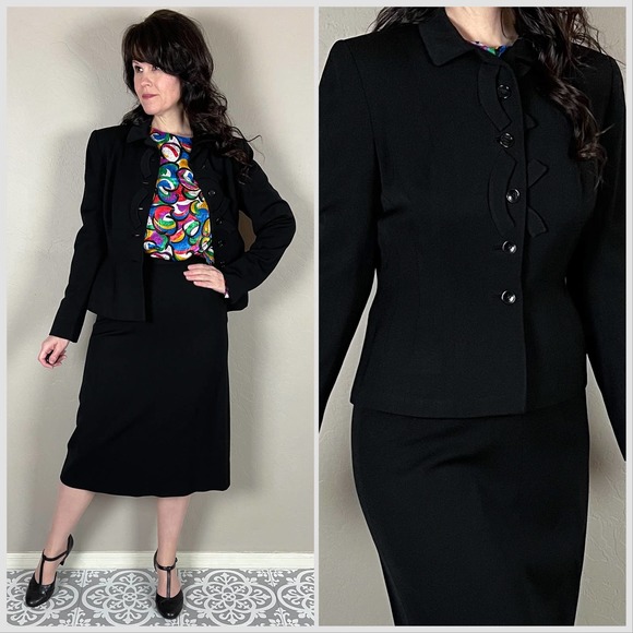 Vintage 1940s/50s Black Wool 2-Piece Skirt Suit